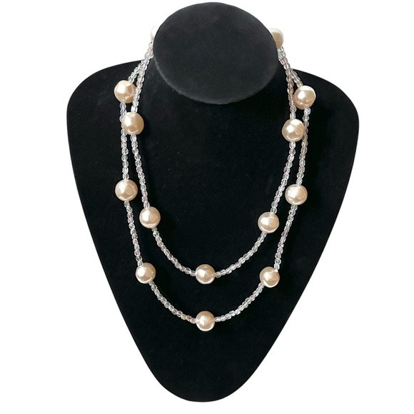 Faux Pearls Faceted Beads Long Necklace - 46 inches - Picture 1 of 4